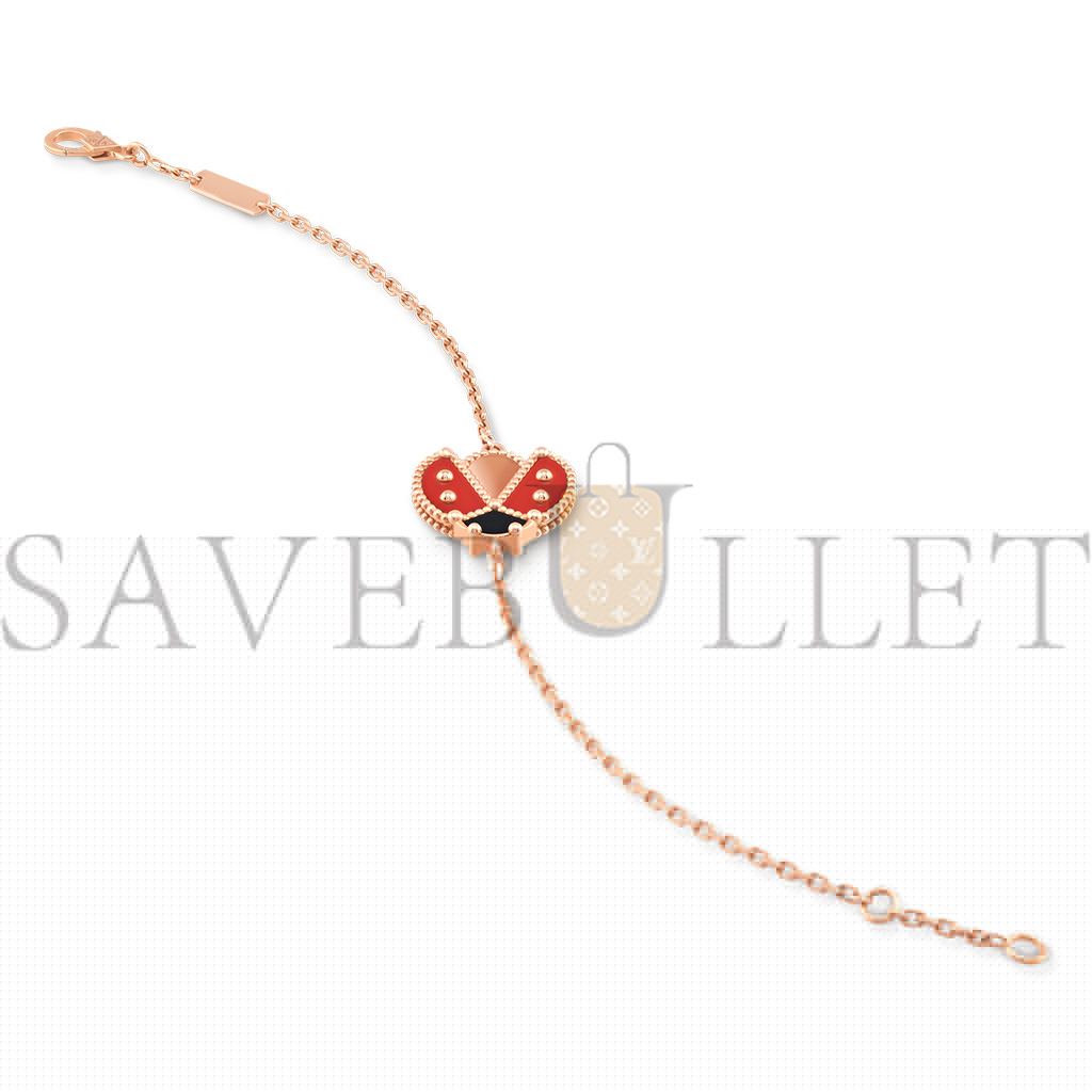 V*N CL*F arpels lucky spring bracelet, open wings ladybug - rose gold, carnelian, onyx  vcarp7r100